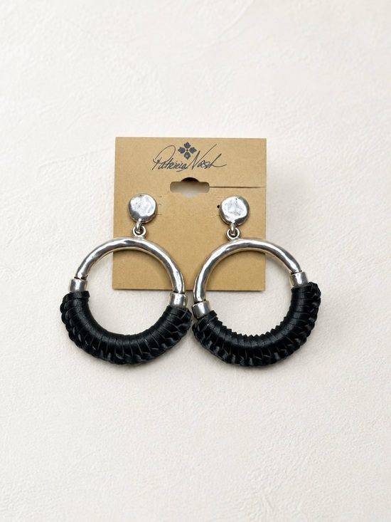 Patricia Nash Jewelry - Patricia Nash Margaux Earrings Black Leather Silver Ox Door Knocker NWT $38